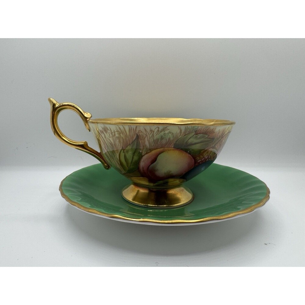 Aynsley England Bone China Fruit Tea Cup & Saucer Set, Green/Gold, 2-Piece